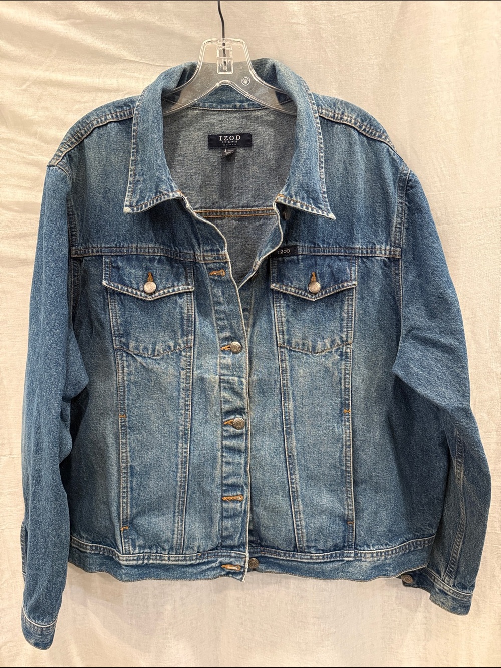 IZOD 100% Cotton Rigid Blue Denim Trucker Jacket Plus Size 2X